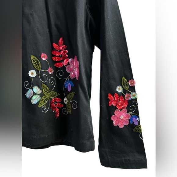 Black embroidered sequined denim jacket - Picture 3 of 5